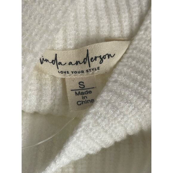 Linda Anderson Womens White Ribbed Mock Neck Sweater Red Heart Size Small - Picture 3 of 8